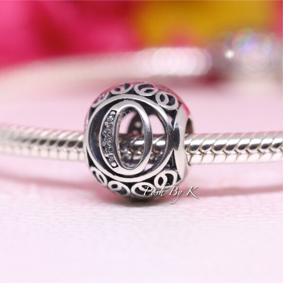 Pandora Retired Sterling Silver Vintage Letter O Charm with Clear Zirconia - 791 - Picture 3 of 5